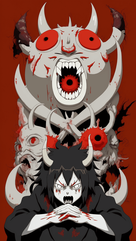 AI generated: devilish Studio Ghibli 16k4d rfktrstyle"paranoid  bloody hellish hilarious pose in a fitting the des...