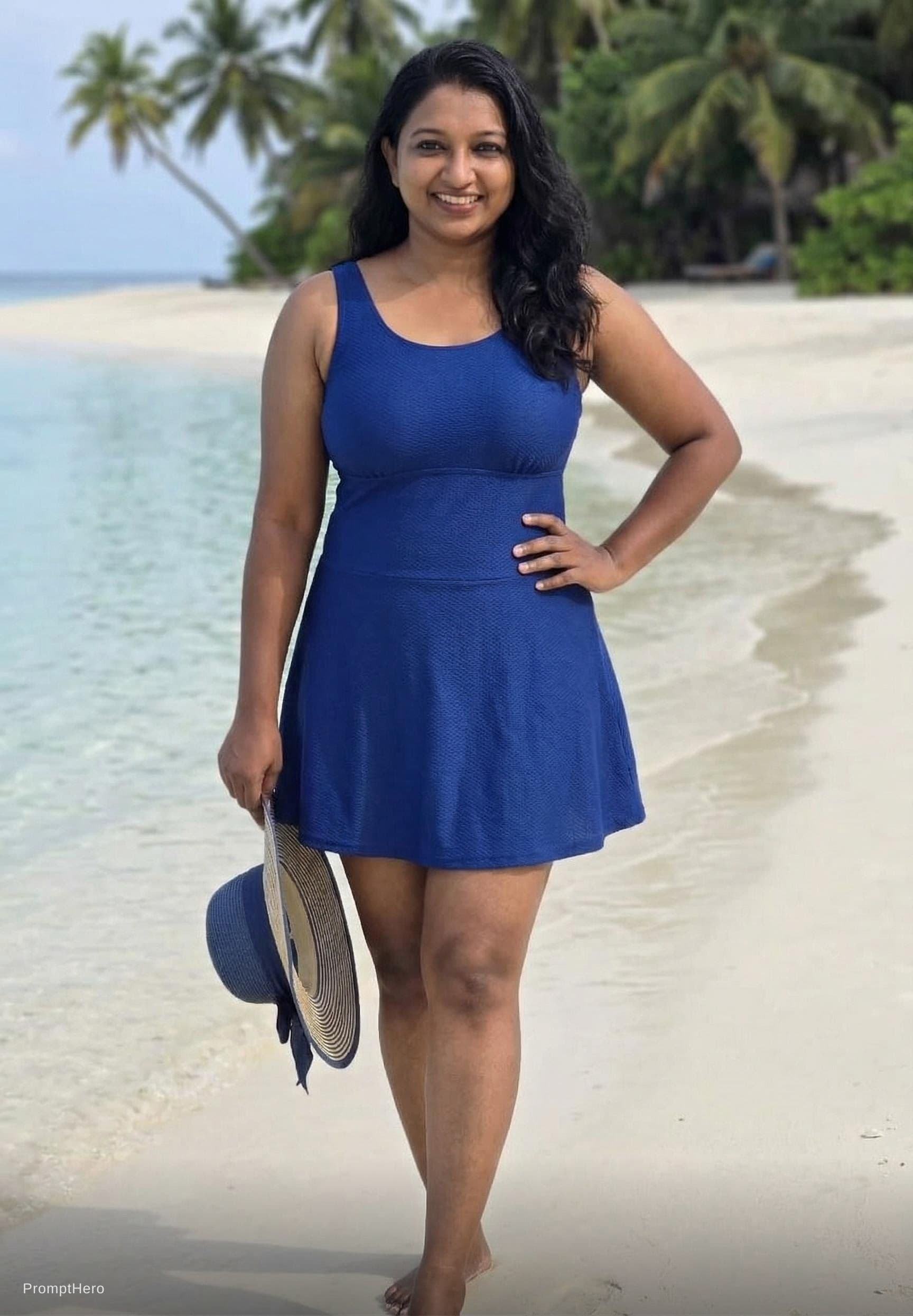 AI generated: Realistic image of a woman in a bikini dress blue colour 