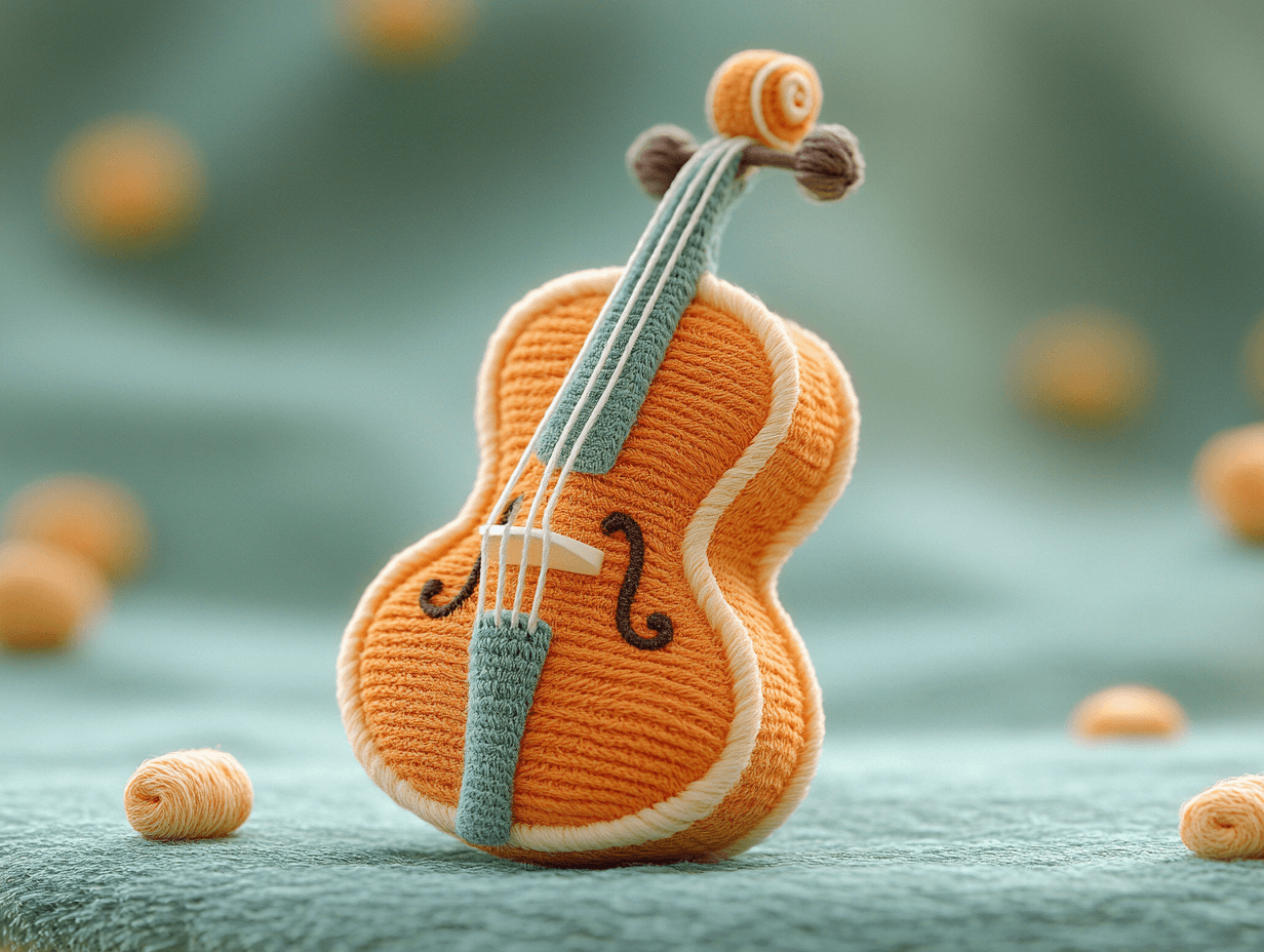 AI generated: Cartoon Knitted Guitar, Light Tone, Knitted Material, 32k,  --ar 4:3 --s 750
