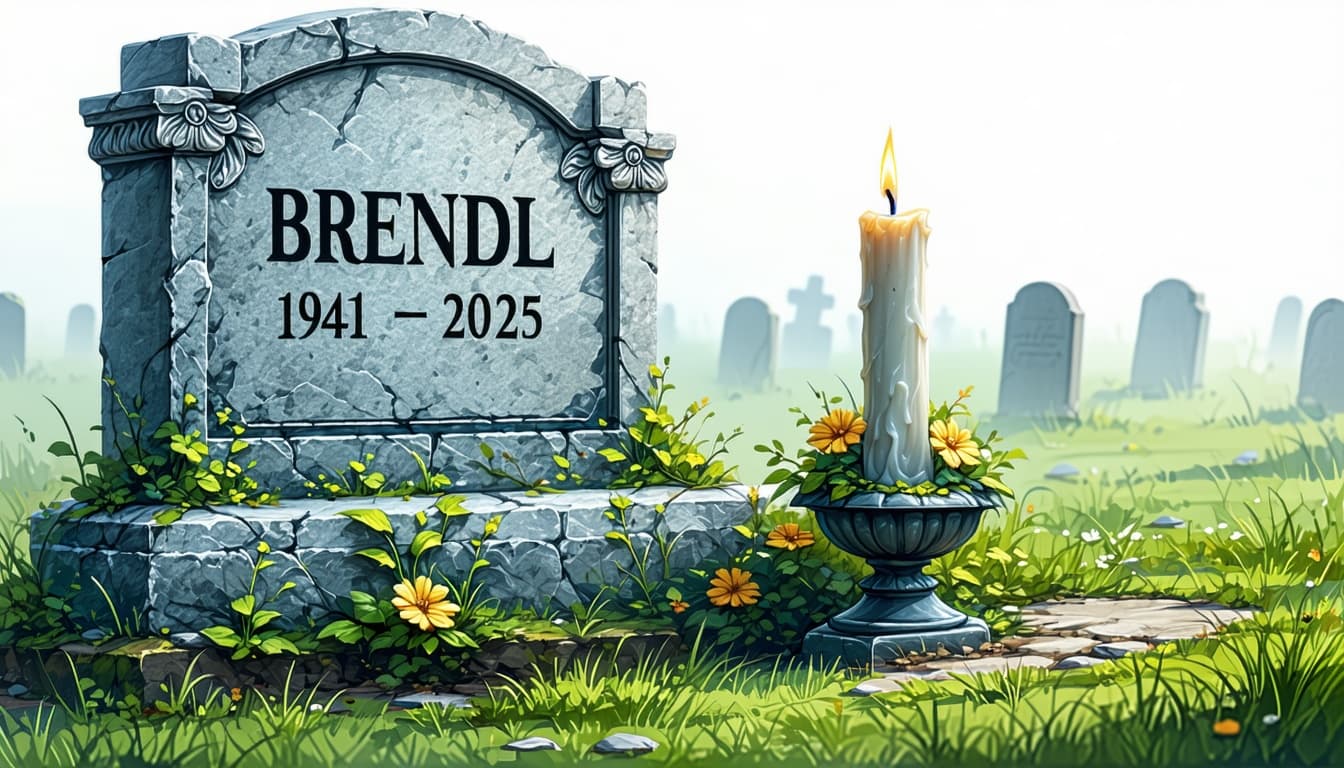 AI generated: a spiritual picture of a cemetery candle. very realistic. on the tombstone stands "BRENDEL 1941 - 20...