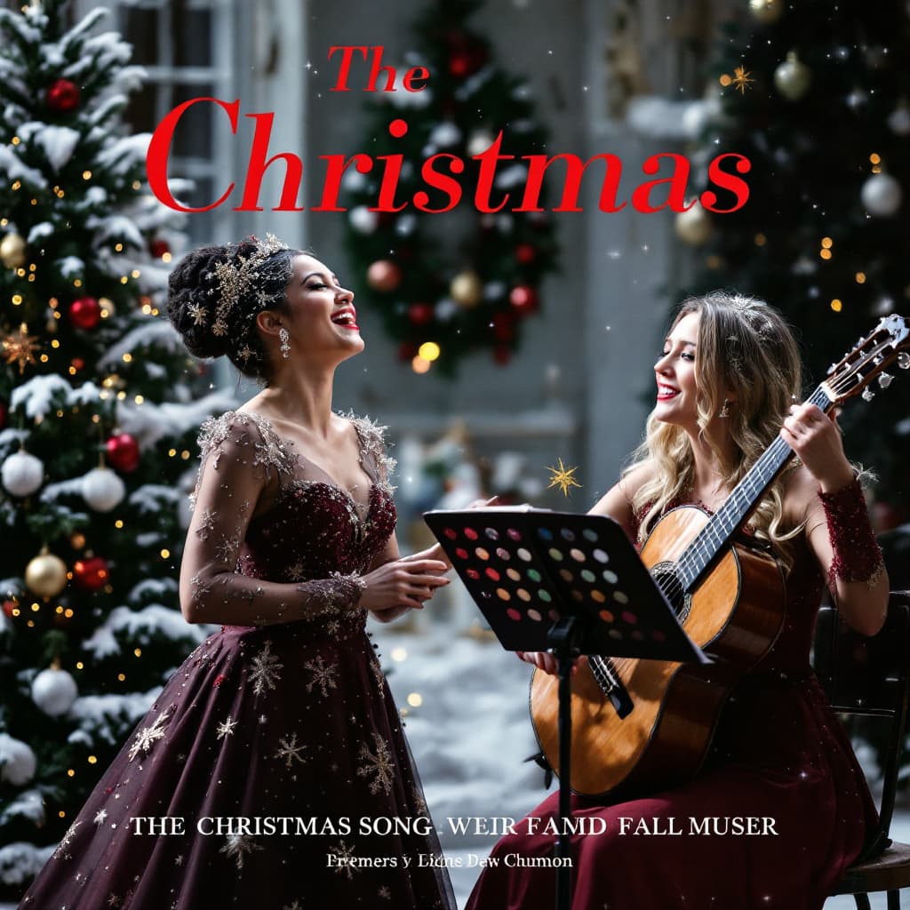 AI generated: a female opera singer and a female classical guitarist performing a christmas song with a christmas ...