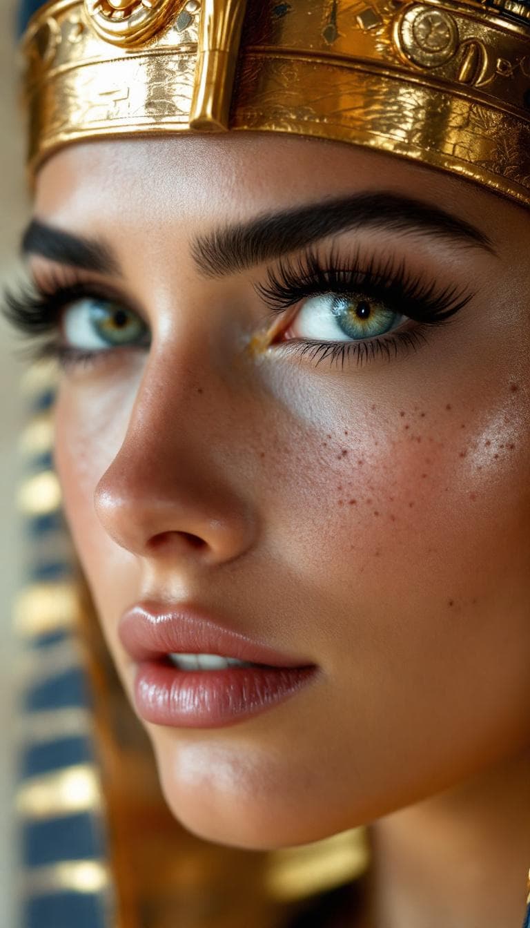 AI generated: Incredibly beautiful Norwegian with blue eyes, long eyelashes, black eyeliner, freckles, she has the...