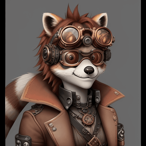 AI generated: Create a steampunk style avatar for my YouTube channel featuring a red raccoon wearing goggles. Plea...