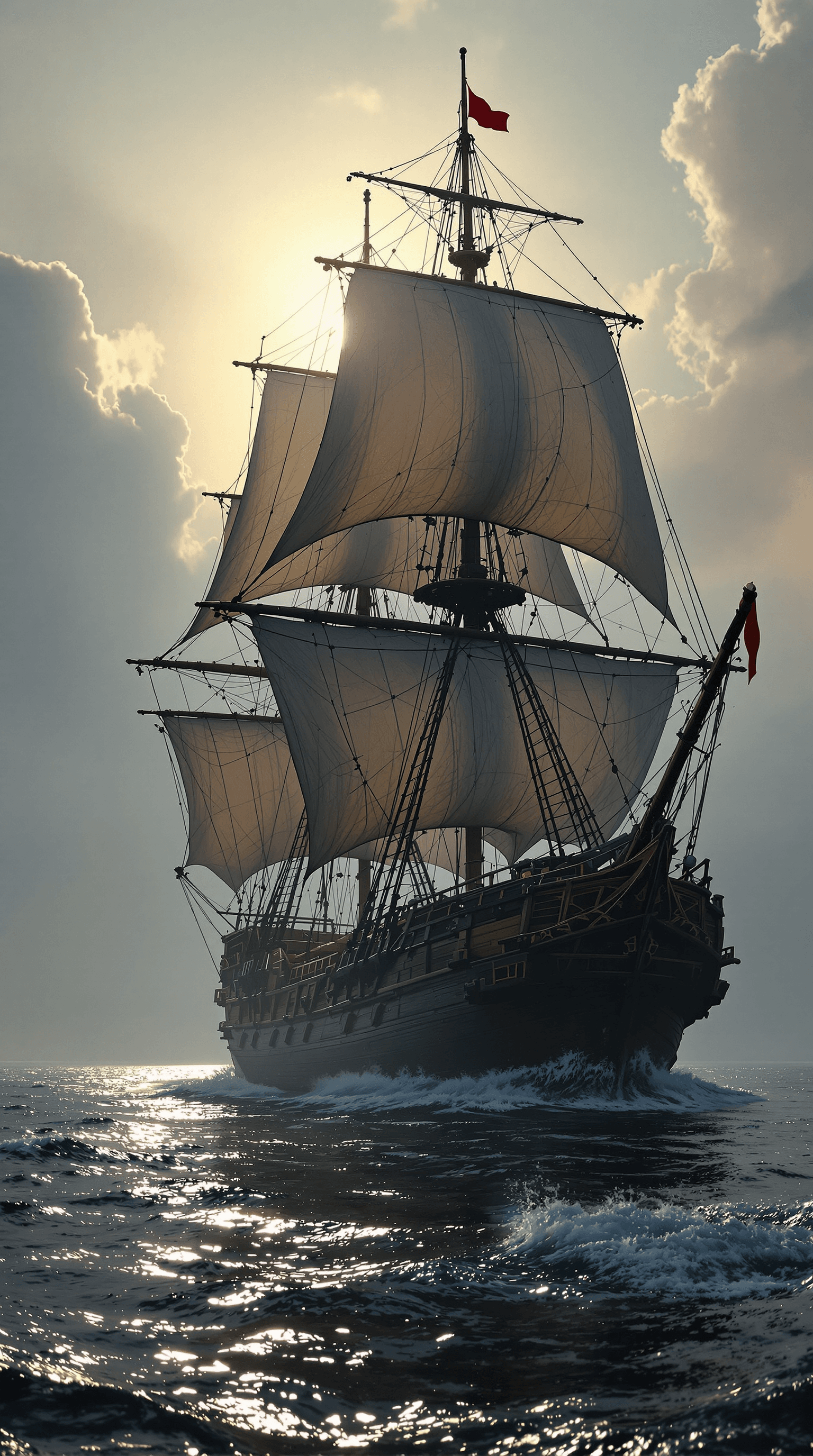 AI generated: Photo of a ultra realistic sailing ship, dramatic light, pale sunrise, cinematic lighting, battered,...