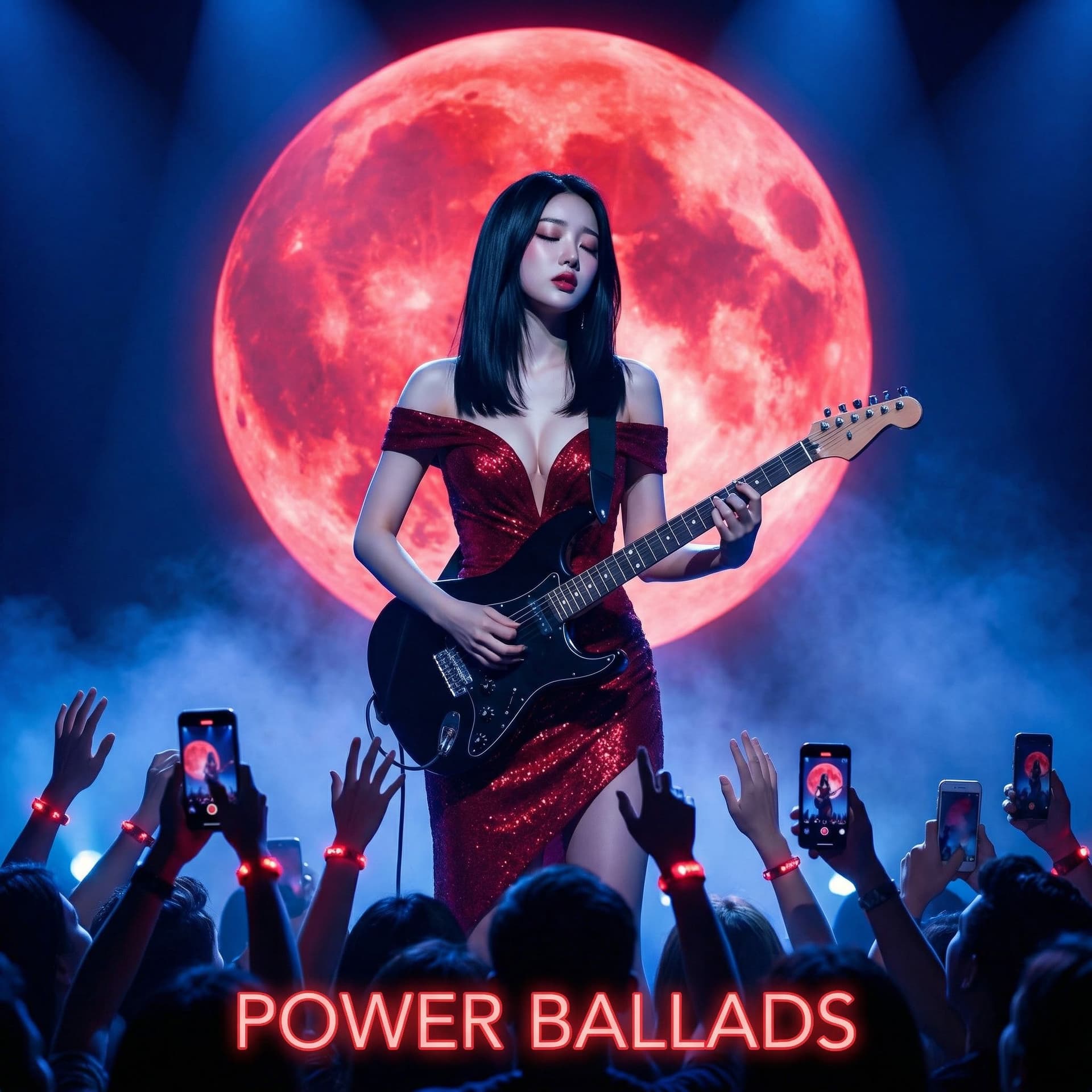 AI generated: - Performer: From the picture provided Asian Female musician with straight black hair, wearing a red...