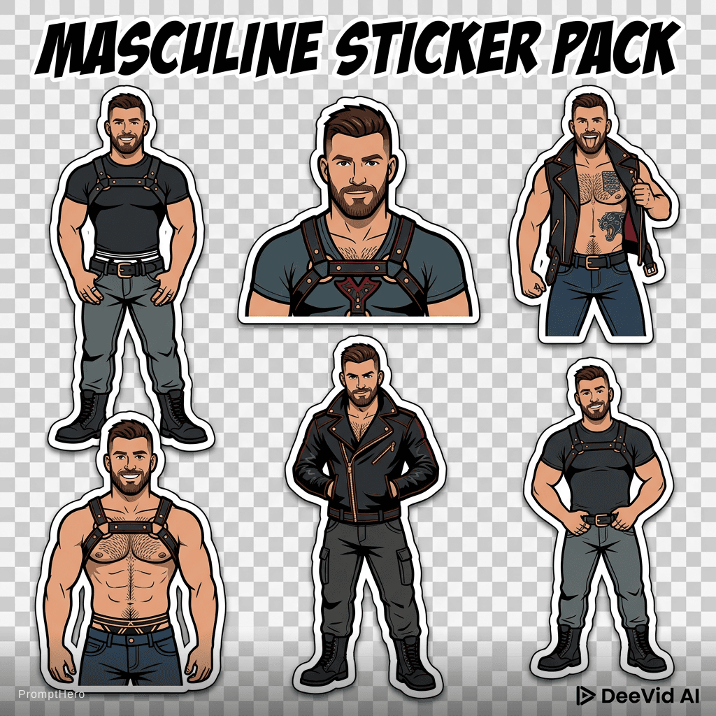 AI generated: Flat vector sticker illustration, bold graphic style. Confident adult masculine man (age 25–55), sty...