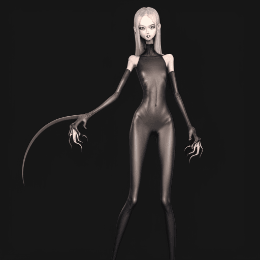 AI generated: ultra skinny girl with long black curved claws, 