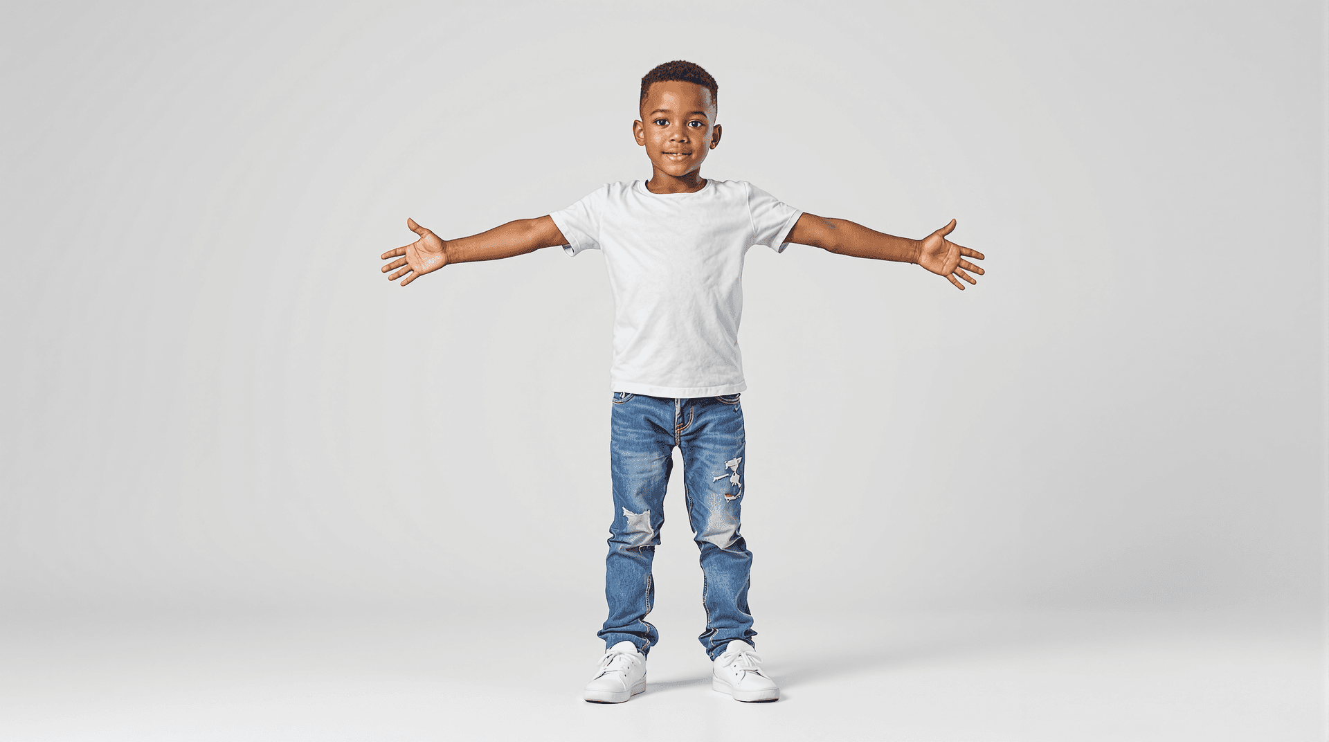 AI generated: A realistic 4D full-length photograph of an 5 year old Nigerian boy, tanned brown skin, realistic na...
