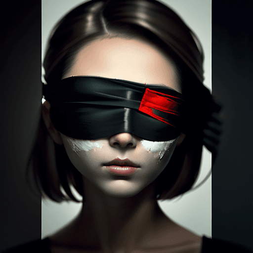 AI generated: a fine art cinematic photography portrait of a women, blindfolded with a brushstroke, face straight ...