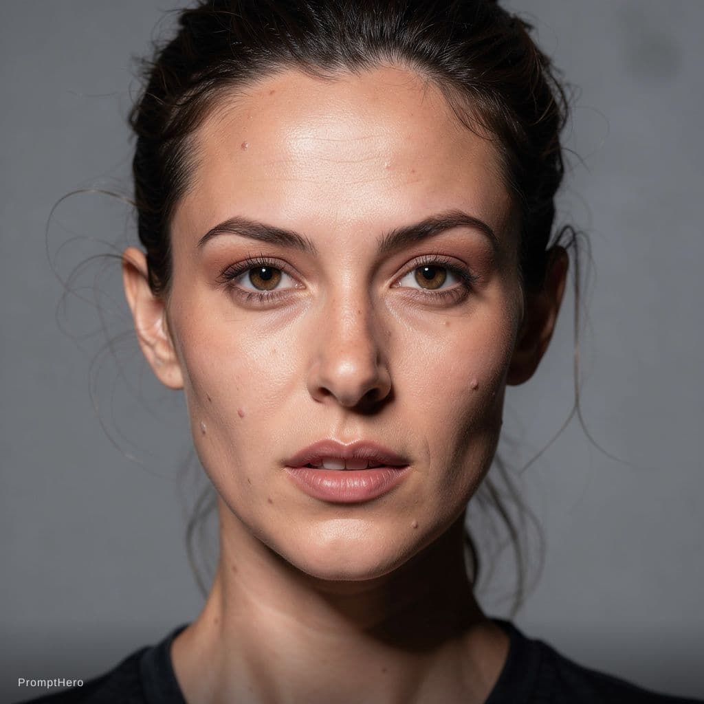 AI generated: {
  "prompt": "Hyper-realistic editorial high-fashion portrait of a young adult woman (mid-20s), elo...