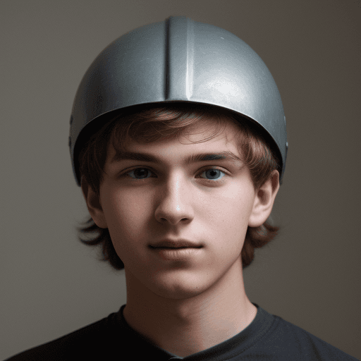 AI generated: Photo of a young man with a helmet on his head
