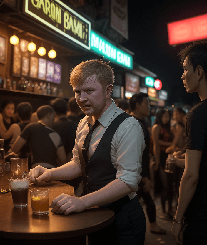 AI generated: 
/imagine prompt: [1] Graham's Turbulent Night in Chiang Mai [2] A resourceful British entrepreneur,...