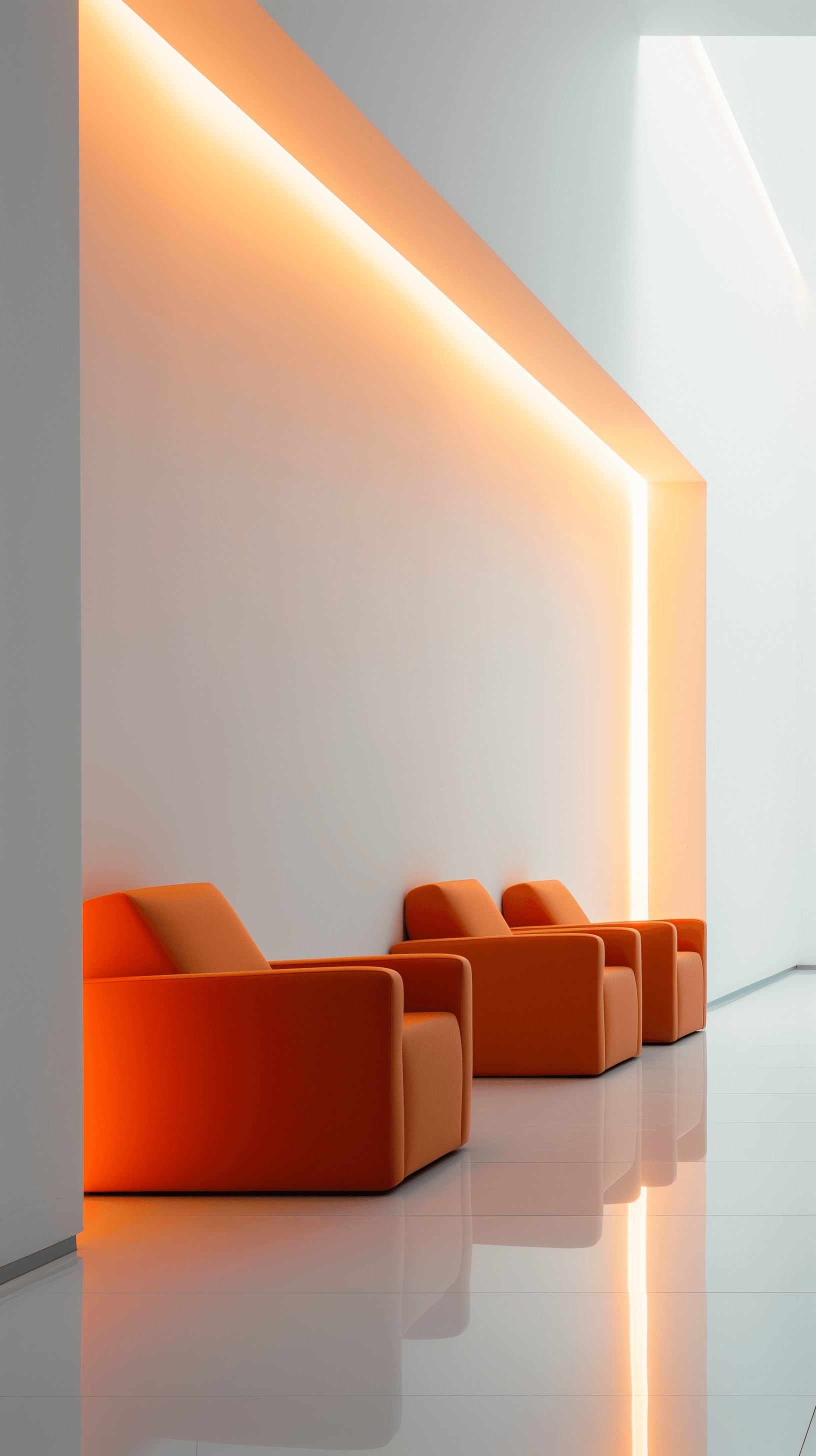 AI generated: picture a modern, minimalist interior with smooth white walls and a central seating area featuring s...