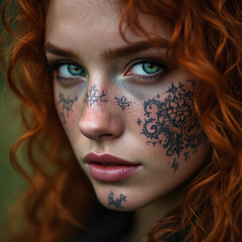 AI generated: A close-up color portrait of a very pretty woman from Scotland, curly red hair, the woman's face hig...