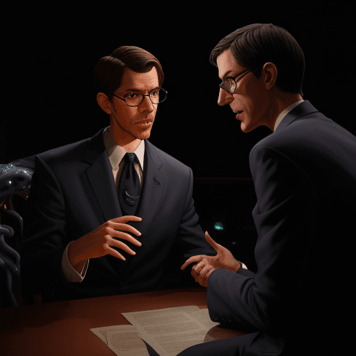 AI generated: A man interviewing an eldritch horror, on a late night tv show. Intense lighting and shadow, SFW, aa...