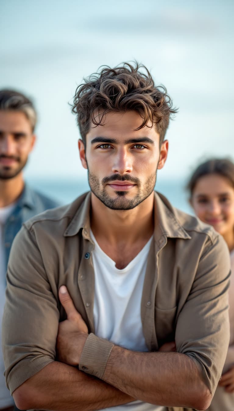 AI generated: Photography, The image of a handsome Italian young man. He is facing the front. The background is th...