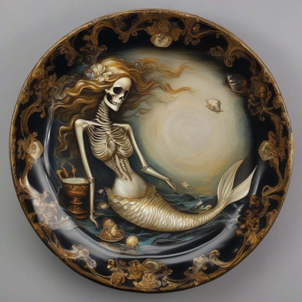 AI generated: A fishbone on a plate, but its a mermaid's