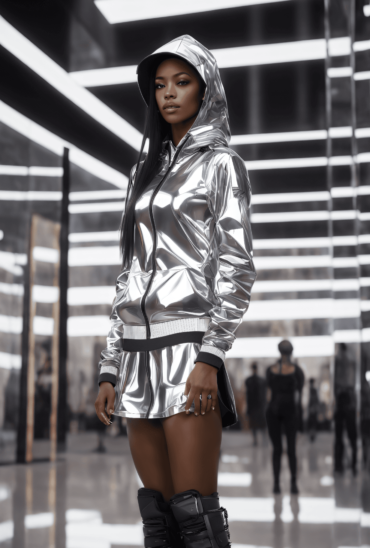 AI generated: hyperrealistic art black and white photography, shot from a distance, masterpiece photo of a young w...