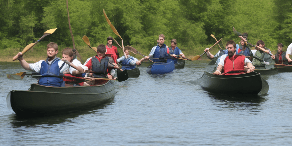 AI generated: The gentlemen's outdoor sporting day with canoes and ATVs