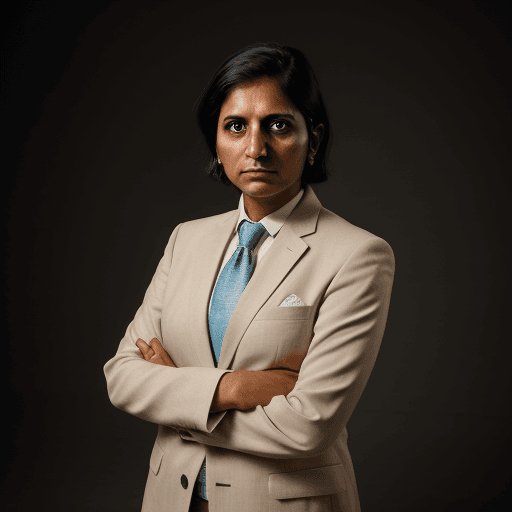 AI generated: 38 year old southern indian, suit, portrait in photo studio, serious face, doctorate, short hair