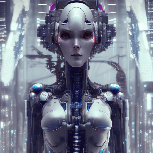 AI generated: replicant syntetic mechanical post-human from Ghost in the shell with intricate machinery inner work...