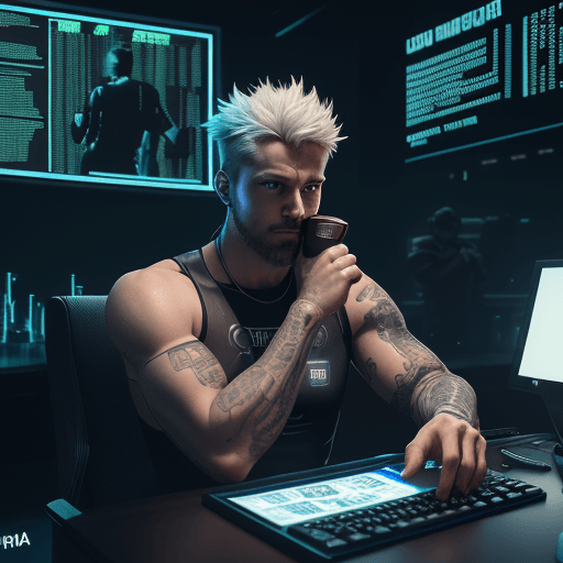 AI generated: The Trading room is digital art dim, with only the white light from the screens illuminating the roo...