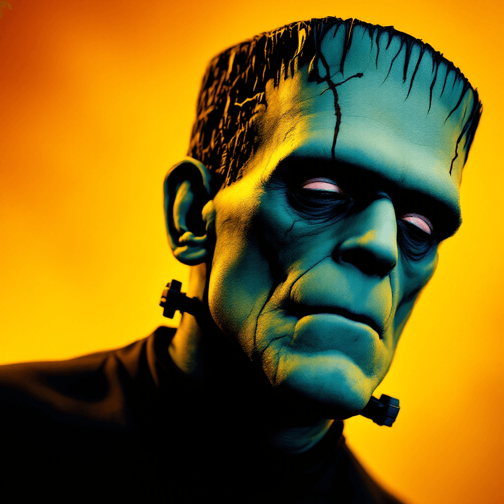 AI generated: A close-up portrait of Frankenstein with a strong impression