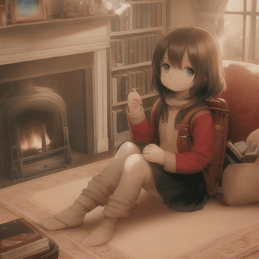 AI generated: /imagine prompt: A cozy living room with a fireplace and a bookshelf filled with books. The protagon...