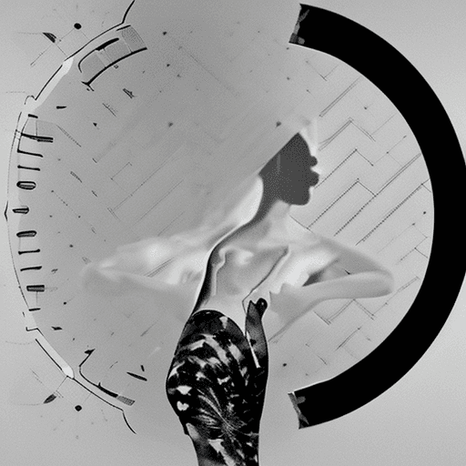 AI generated: black and white image of a sexy topless dominatrix wearing leather with a circular background