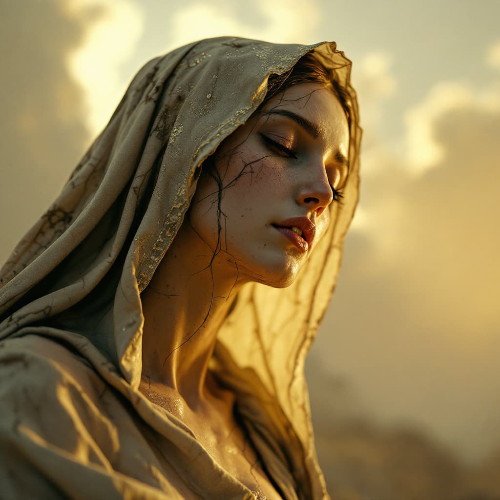 AI generated: Photo of a ultra realistic virgin mary without clothes, (nude1:2), dramatic light, pale sunrise, cin...