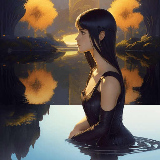 AI generated: ((Waterhouse)), style. Perfect profile  beautiful, with a perfect and beautiful face, sit down full ...