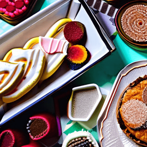 AI generated: Cuisine, Vogue Runway Model with long Pigtails in the style of candycore hair, pale skin and light p...