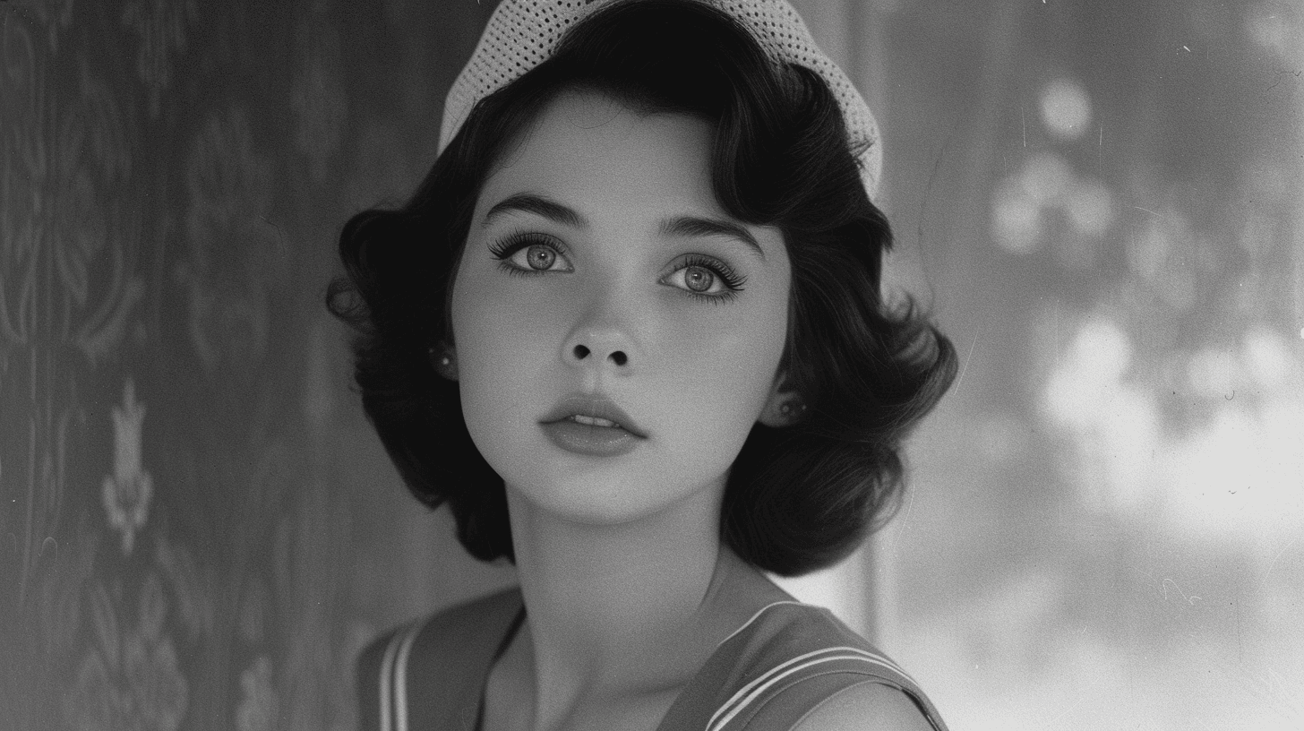 AI generated: black and white photograph, 1950s, woman in a nurse outfit, hauntingly beautiful, richly layered, ex...