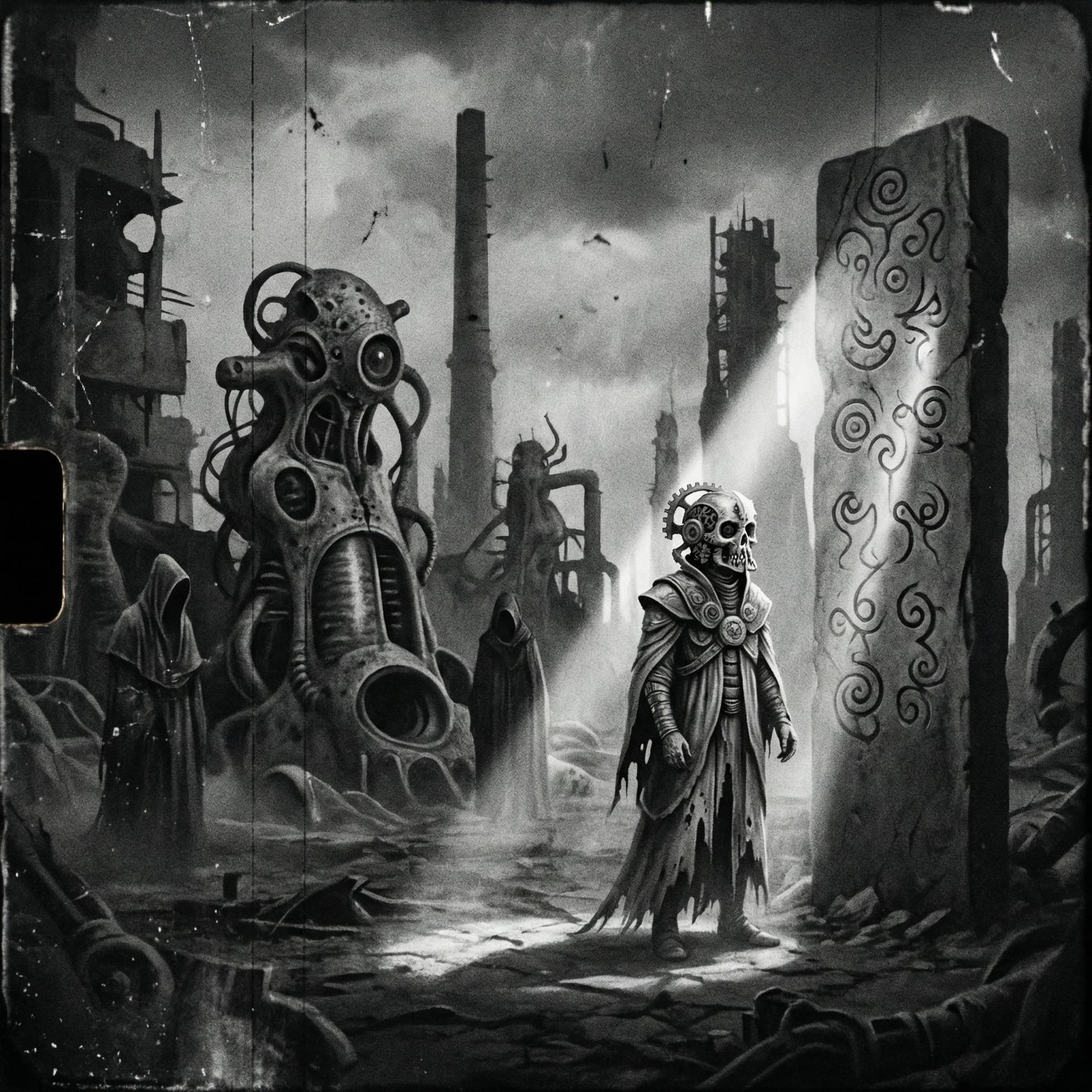 AI generated: Sci-fi, surreal imagery, unsettling, macabre, haunting, (cinematic shot:1.2), (Remedios Varo, Carava...