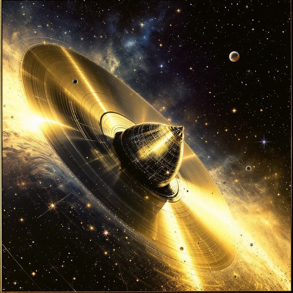 AI generated: the golden record from voyager in the tapestry of interstellar space, realistic, detailed, ubsurdres