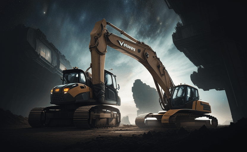 AI generated: Hyperrealistic exterior photography at eye level of a futuristic excavator with a landscape of outer...