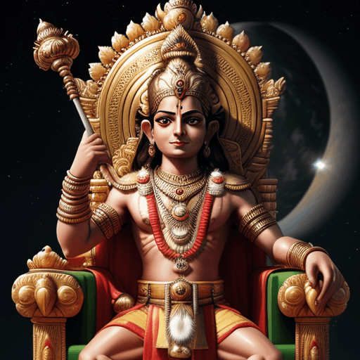 AI generated: lord rama sitting on his throne and managing the whole world, background universe, ultra zoom , clea...