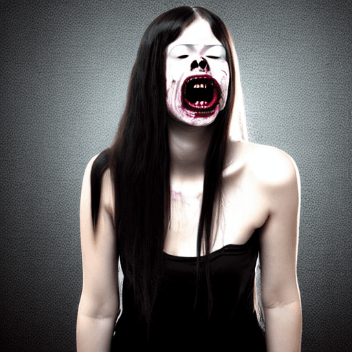 AI generated: Horror black creature,scary girl,sore face,