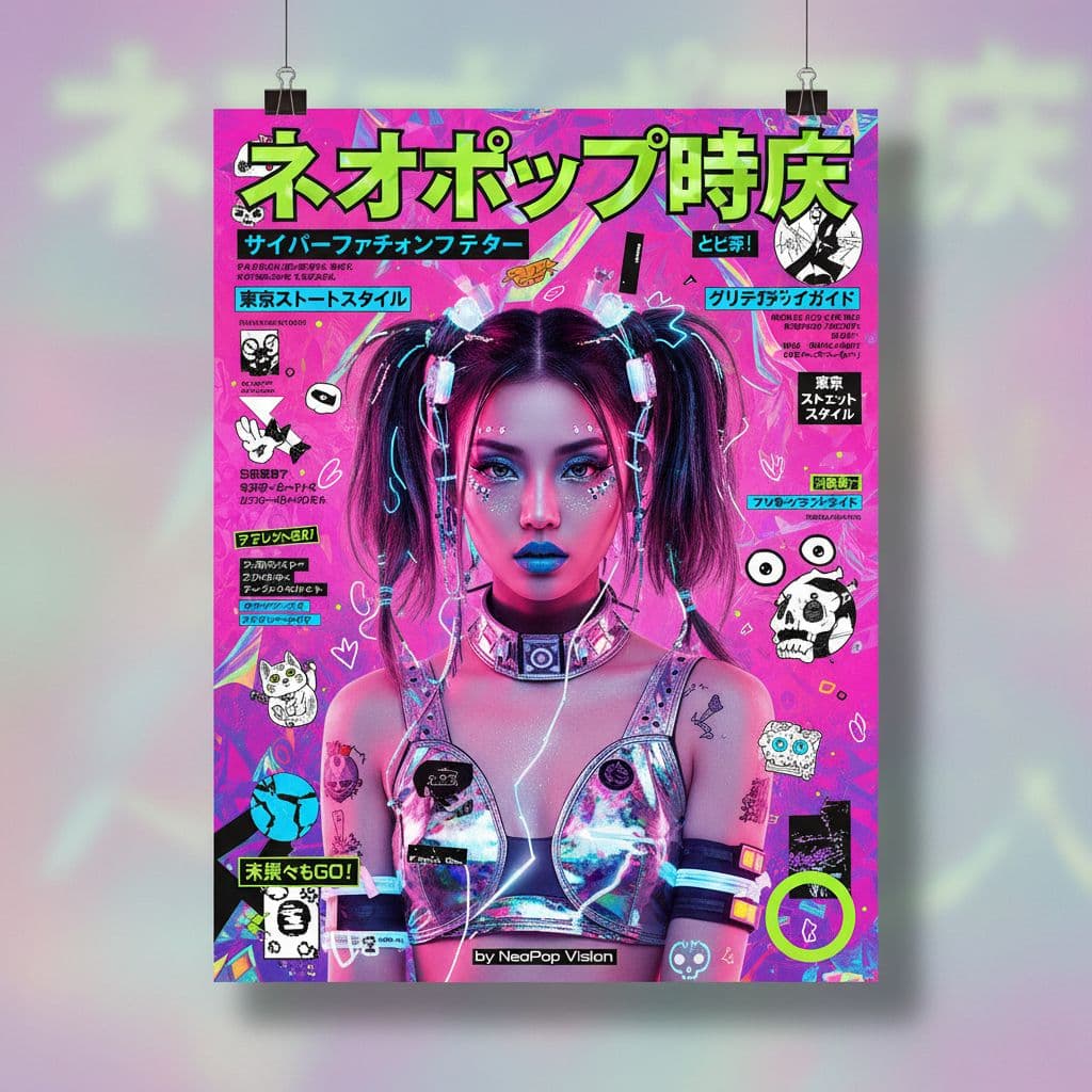 AI generated: 
22h
A 2000s Japanese Y2K street magazine style poster, neon pink and black gradient background wi...