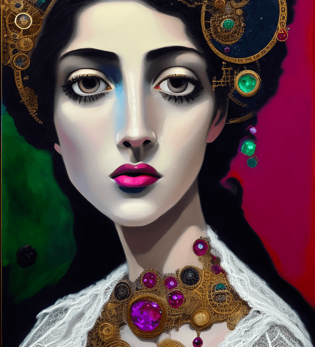 AI generated: Oil painting, high resolution 8k, Mark Rothko master painter, Byzantine artwork, 
young lady close u...