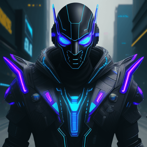AI generated: a modern intelligent powerful black and blue Futuristic cyberpunk masked, male, half robot warrior, ...