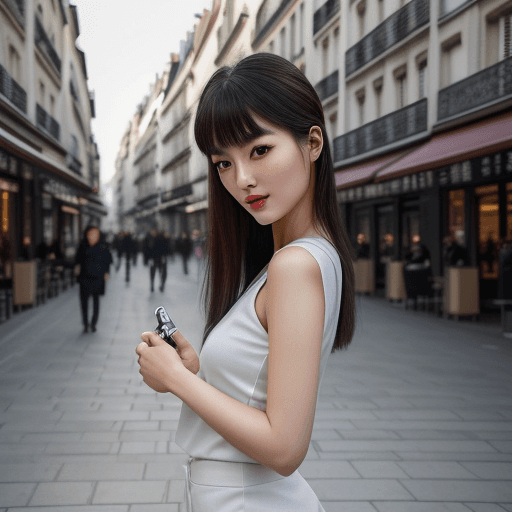 AI generated: ultra-realistic photo of a beautiful Chinese woman, shot on a Sony a7III, on the street in Paris, In...