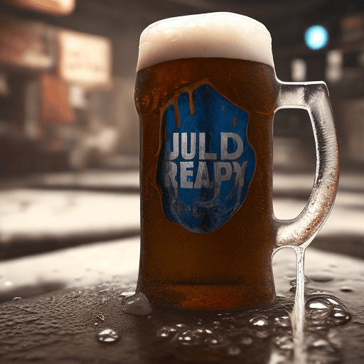 AI generated: Realistic photo of a cold dripping beer in post apocalyptic environment. hyper realism, high detail,...