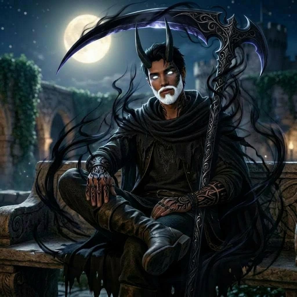 AI generated: create a tall shadow scythe inspired by the demon in the reference image 