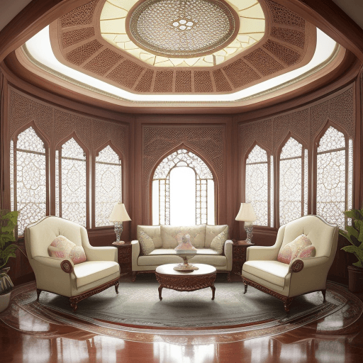 AI generated: High-resolution photography interior design, dreamy sunken living room conversation pit, wooden floo...