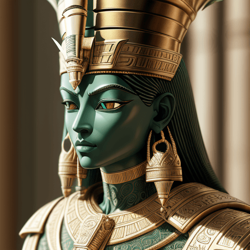 AI generated: close up, powerful pharaoh god, crystal green filigree, insanely detailed and intricate, hypermaxima...