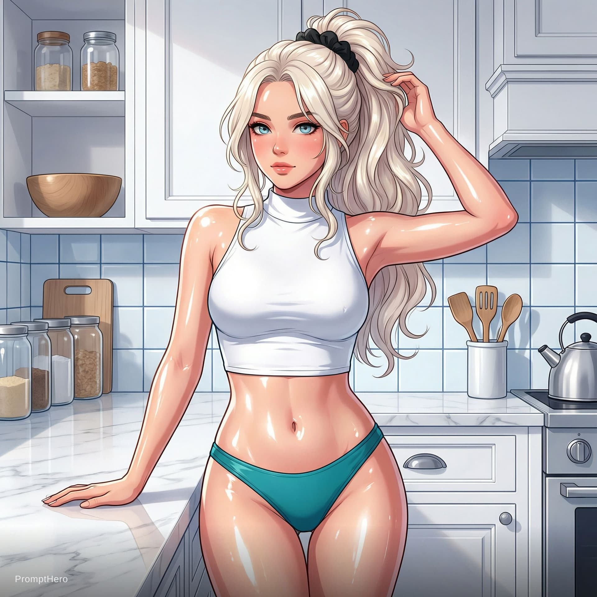 AI generated: The image is a vertical, ultra-high-quality anime-style illustration of a beautiful young woman in a...