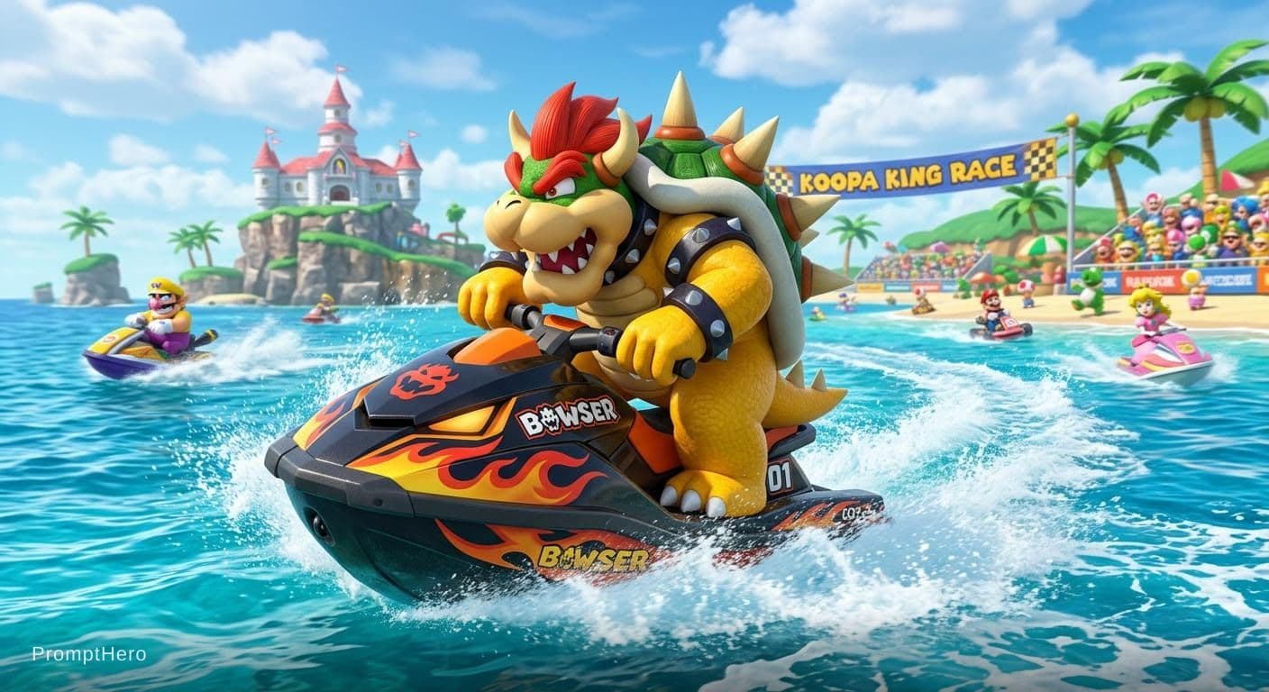 AI generated: bowser on a jetski