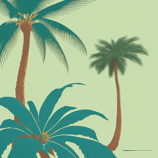 AI generated: A variation of a palm tree depicted in a classic screen-print (silkscreen) style, featuring bold, cl...