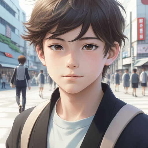 AI generated: (best-quality:0. 8), (best-quality:0. 8), perfect anime illustration, closeup portrait of a boy walk...